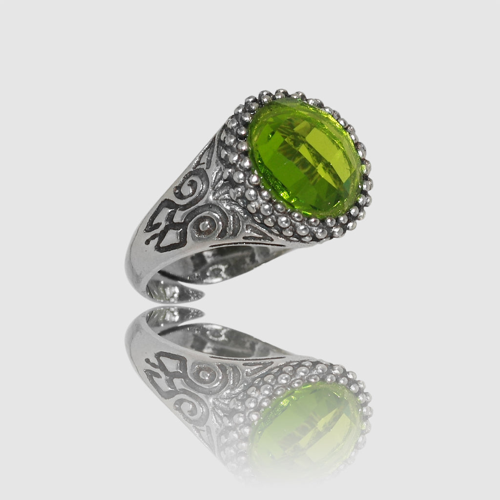 gold art anello in argento  e quarzo  verde idrotermale - siciliano  gioielli 