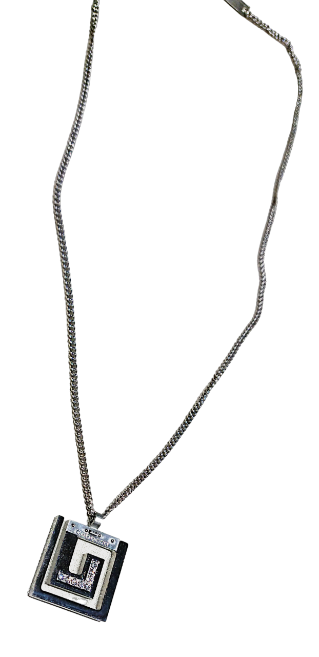 collana da uomo rebecca in acciaio con pendente in acciaio argento  e diamanti - siciliano gioielli