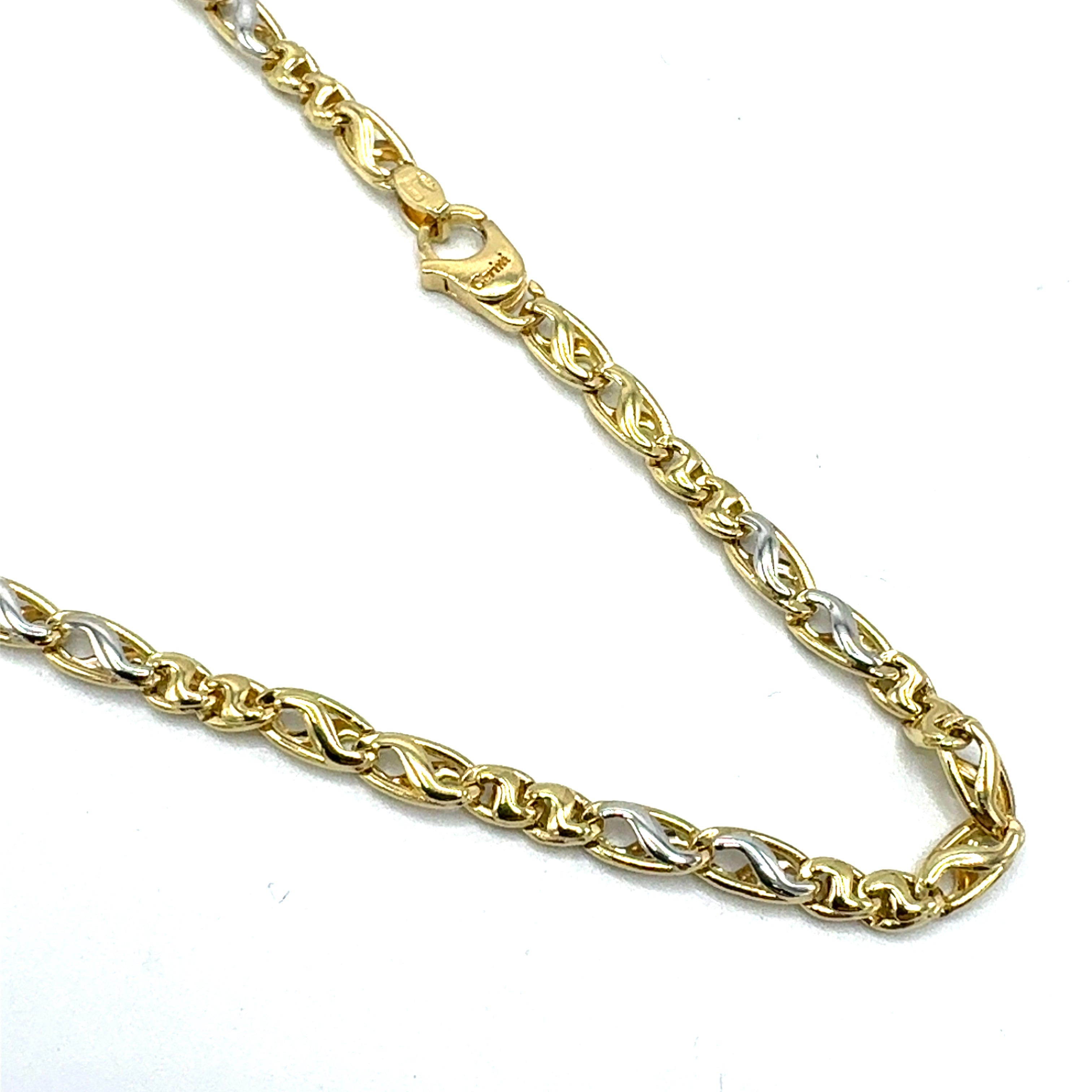 Collana A Catena Singapore Bicolore Oro Giallo E Bianco - Larghezza 2 Mm, Lunghezze 16-20 Pollici, Con Moschettone, Vero Oro