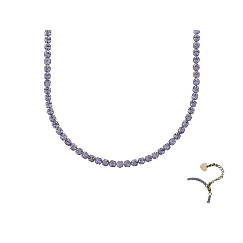4us collana in acciaio dorato con zirconi viola - siciliano gioielli 