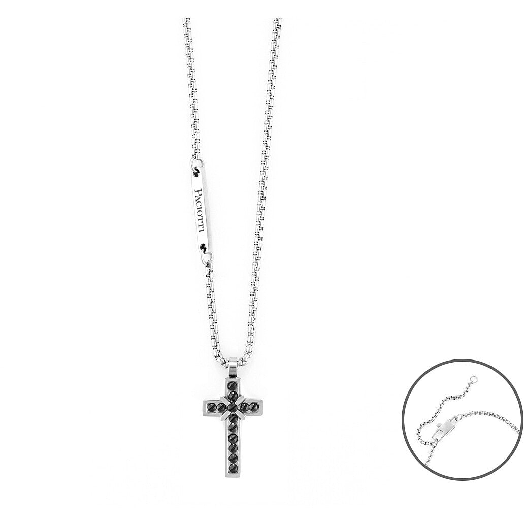 collana con pendente croce in acciaio  rodiato e pvd nero 4us cesare paciotti - siciliano gioielli 