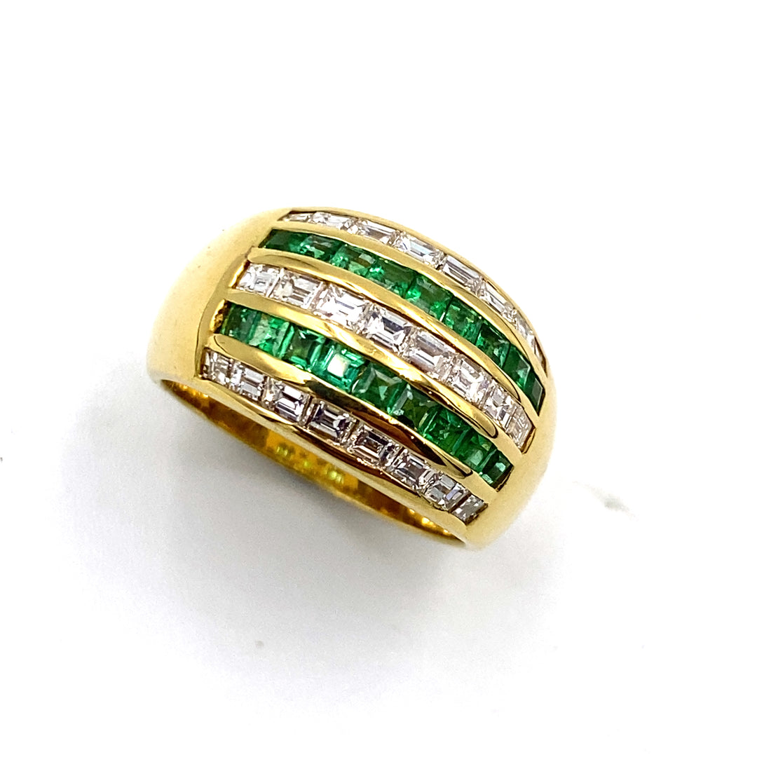 anello maison siciliano  oro giallo  con smeraldi  e diamanti  - siciliano  gioielli 