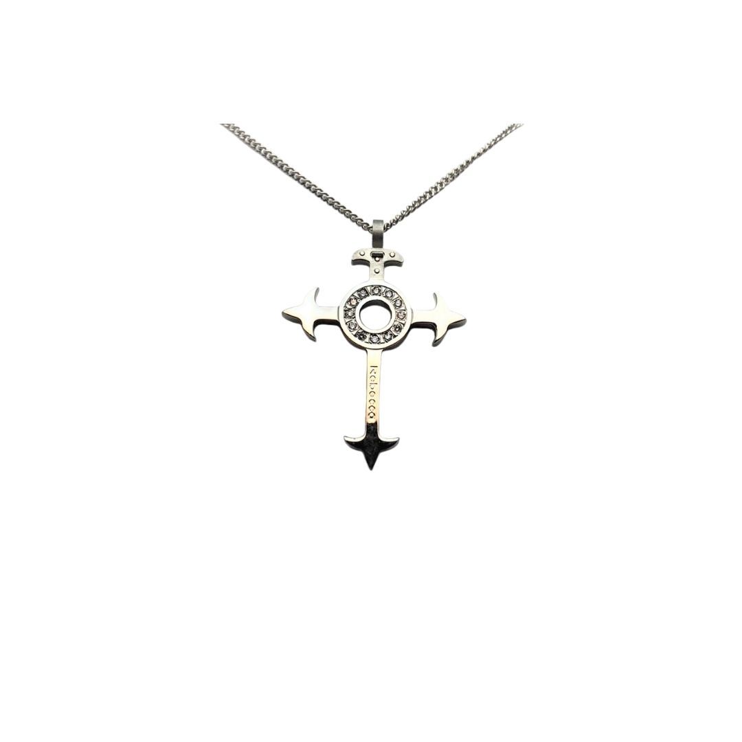 rebecca collana da uomo in acciaio con pendente croce in acciaio argento e diamanti -siciliano gioielli