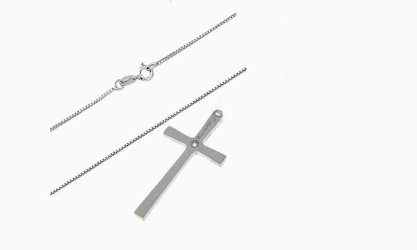 collana rebecca in argento con pendente croce con diamante  - siciliano gioielli 