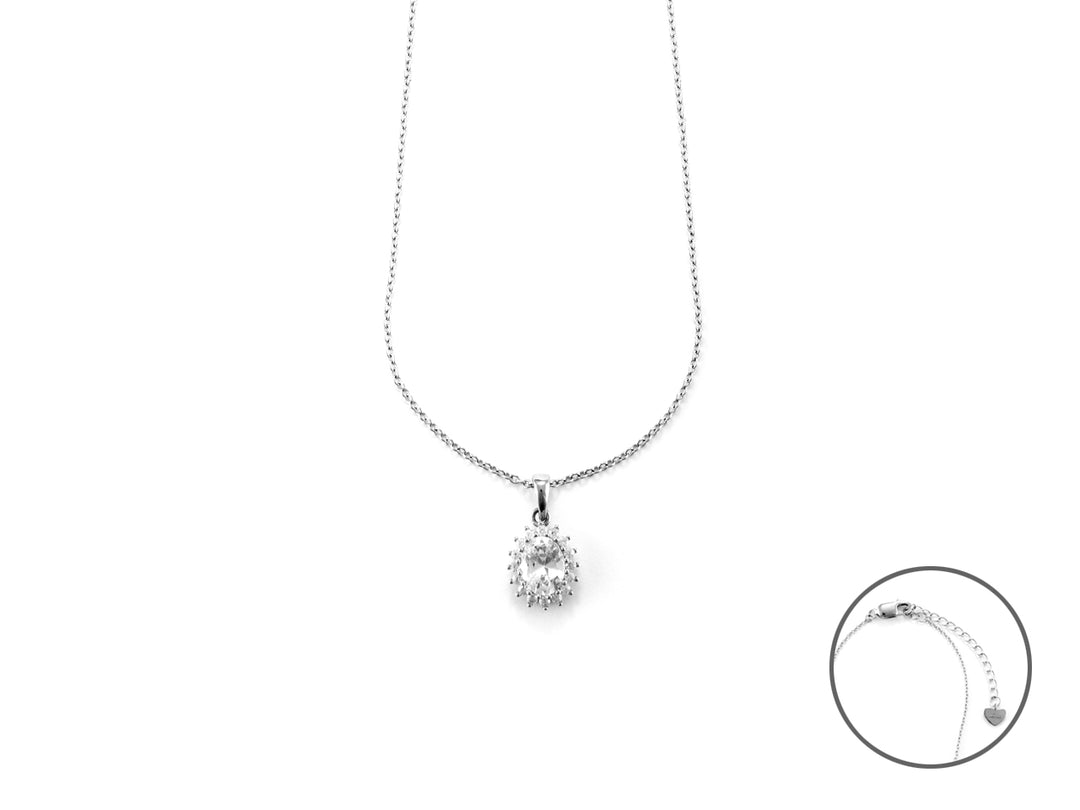 collana in argento con pendente ovale con zirconi bianco  e bianco - siciliano gioielli