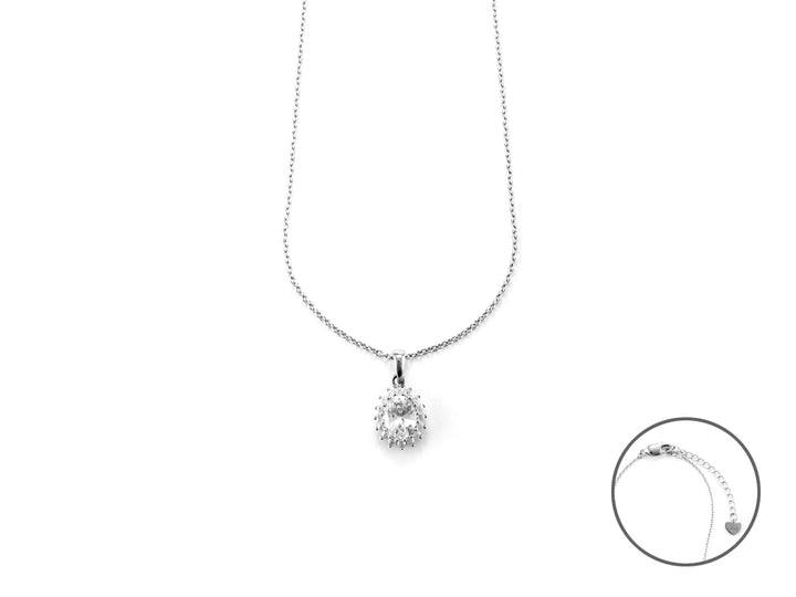 collana in argento con pendente ovale con zirconi bianco  e bianco - siciliano gioielli