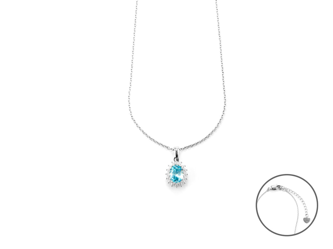 collana in argento con pendente ovale con zirconi celeste e bianco - siciliano gioielli