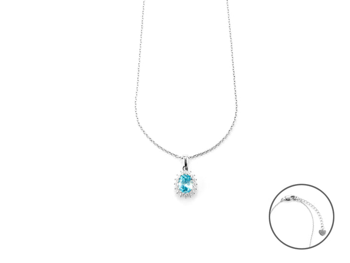 collana in argento con pendente ovale con zirconi celeste e bianco - siciliano gioielli