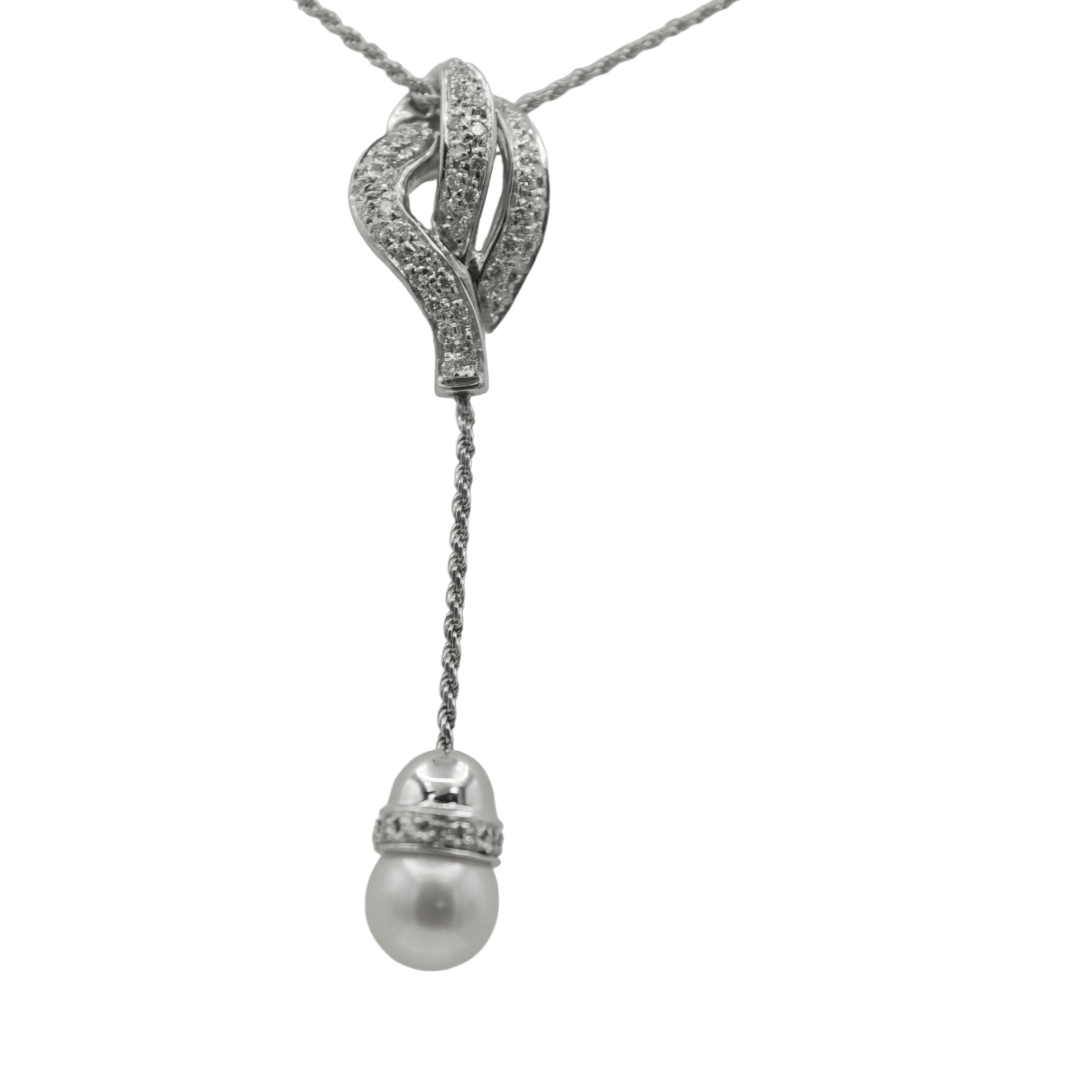 collana in oro bianco con perla e diamanti - siciliano gioielli 