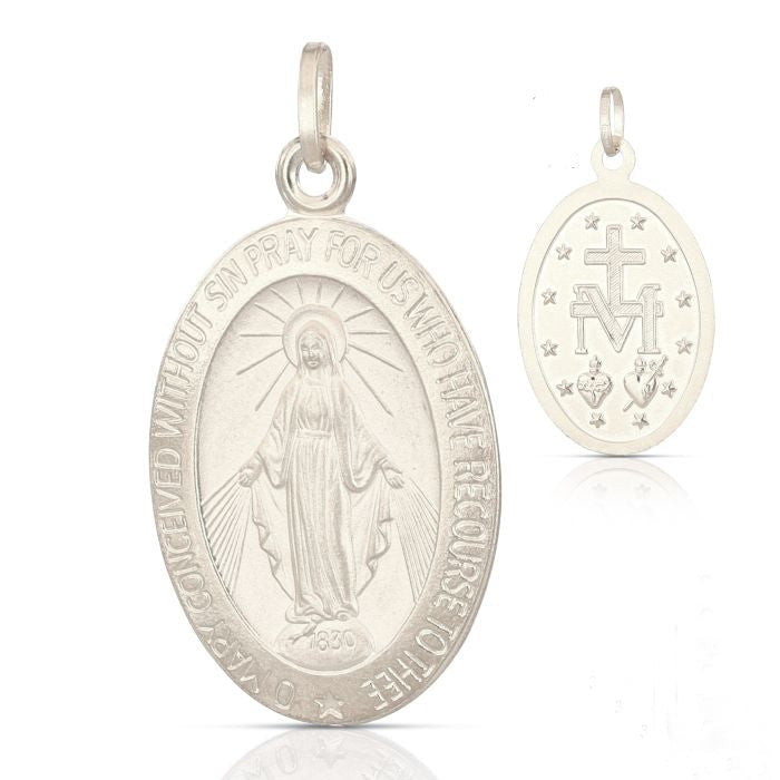 pendente madonna miracolosa immacolata in oro bianco - siciliano gioielli 