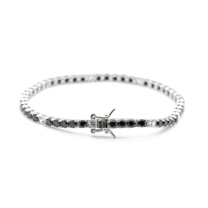Bracciale Tennis Argento  Zirconi Neri e Bianchi 2,8 mm