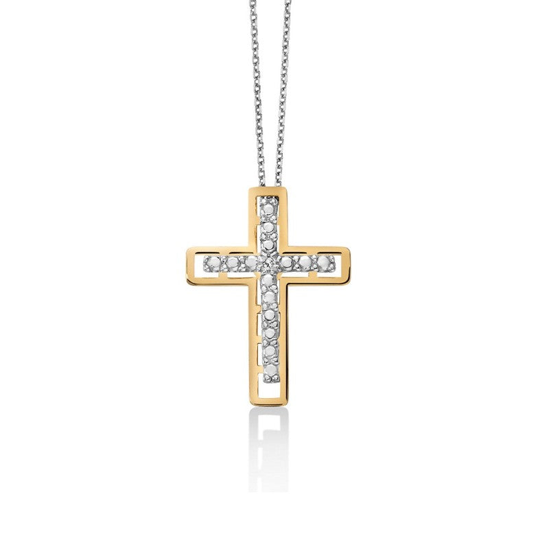 Girocollo Miluna Oro Bicolore con catenina forzatina e pendente croce con diamanti - siciliano gioielli 