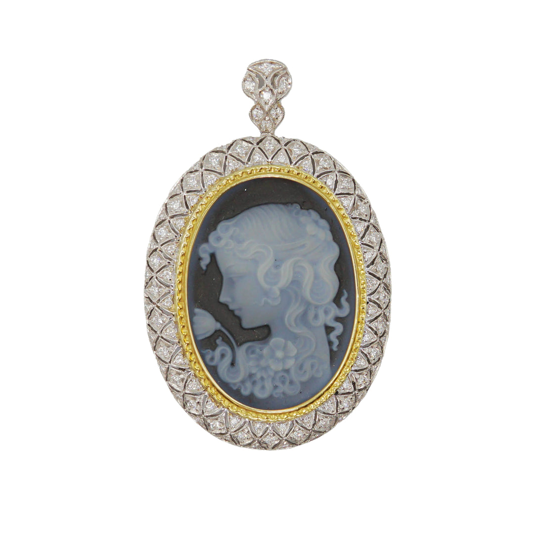 Pendente Spilla Cameo Agata Blu