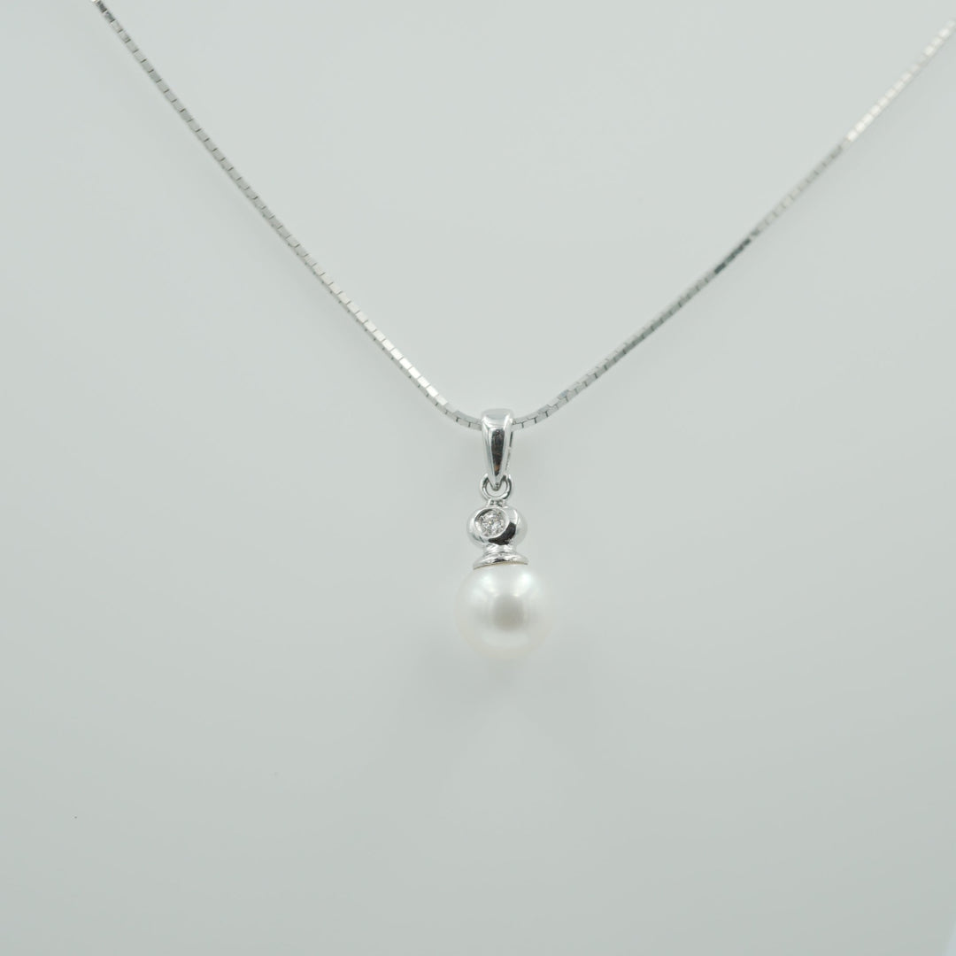 collana in oro bianco con perla e diamanti - siciliano gioielli 