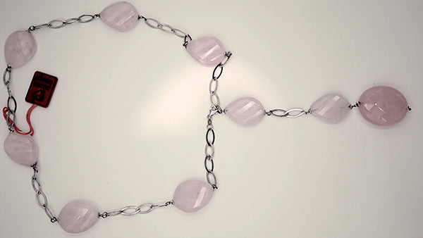 collana da donna in argento con quarzo rosa del madagascar  - siciliano gioielli