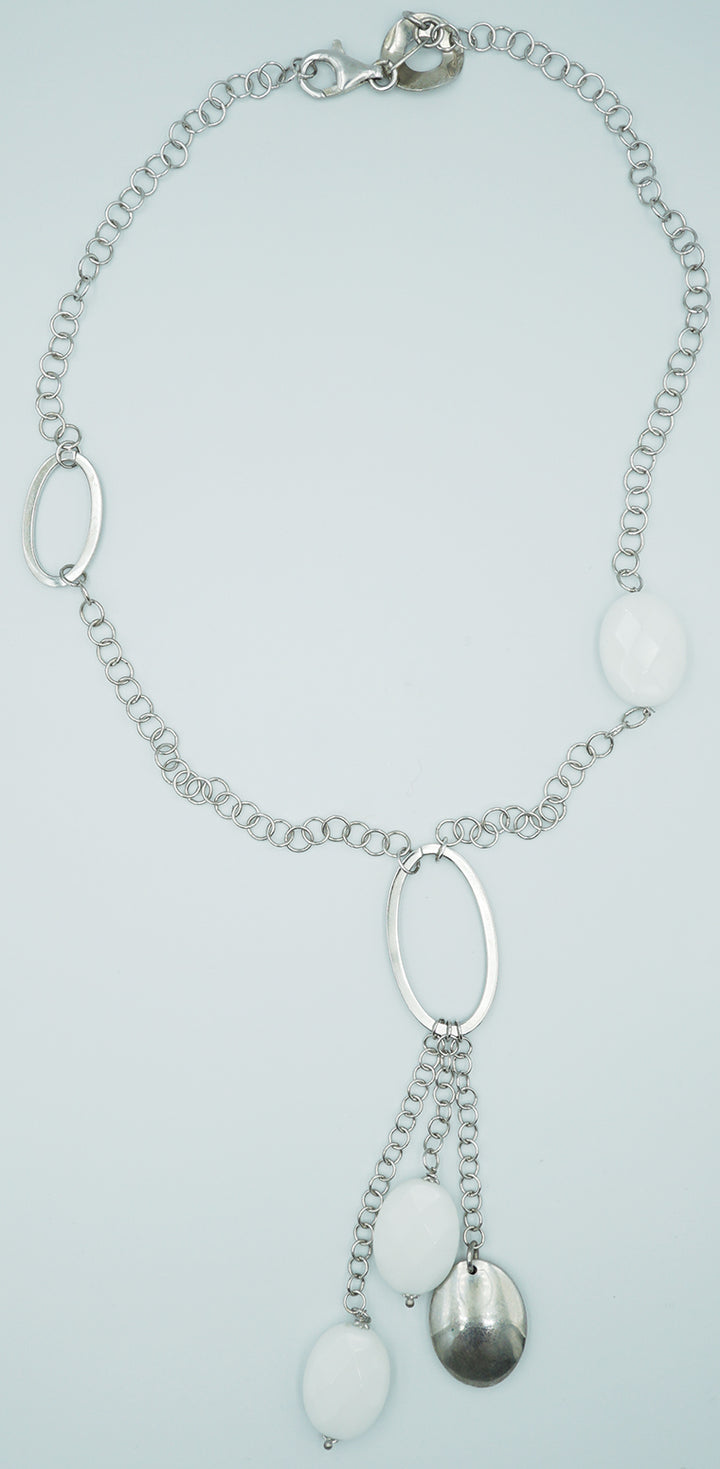 collana in argento 925 con pietre in agata bianca - siciliano gioielli 