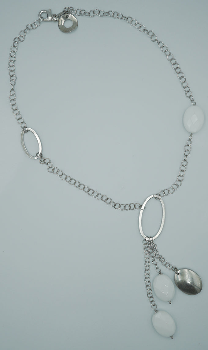 collana da donna corta in argento 925 con agata bianca - siciliano gioielli 