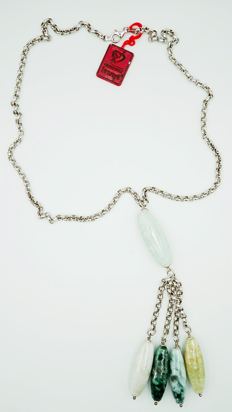 collana in argento con pendente giada e pietre dure - siciliano gioielli 