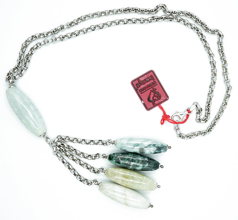 collana da donna in argento 925 con pendente giada e pietre dure - siciliano gioielli