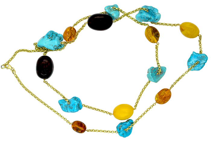 rajola collana in oro giallo lunga con pietre prteziose - siciliano gioielli 