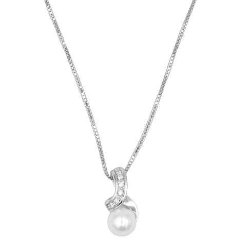 collana in oro bianco con pendente di diamanti e perla bianca - siciliano gioielli 