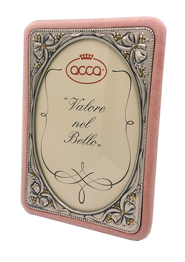 cornice portafoto acca in argento rivestito in velluto rosa  - siciliano gioielli 