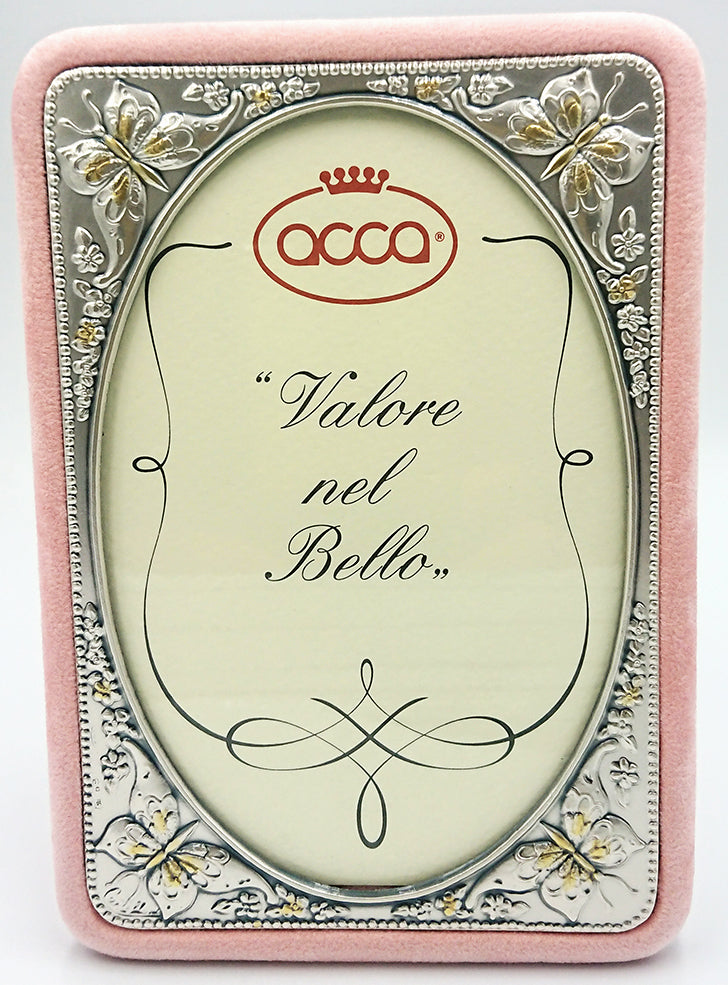 acca argenti cornice portafoto  in argento 925 con lavorazione a rilievo rivestita in velluto rosa - siciliano gioielli 