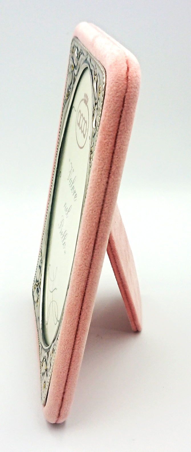 cornica portafoto acca in argento rivestito in velluto rosa - siciliano gioielli 