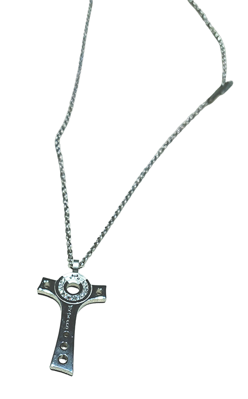 rebecca collana con pendente croce in acciaio argento  e diamanti - siciliano gioielli