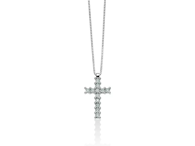 Collana Donna Miluna Croci Oro Bianco con pendente croce e diamanti  - siciliano gioielli 