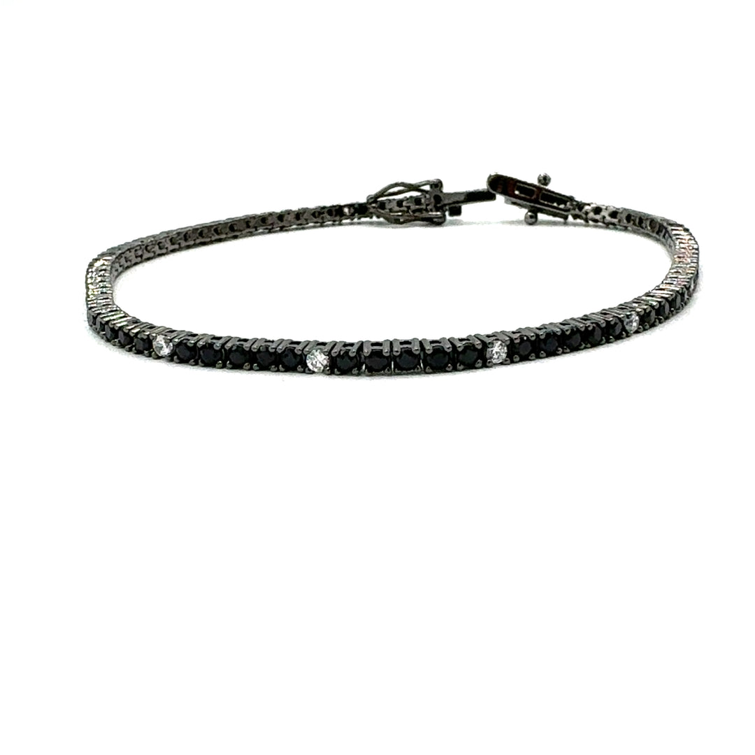 Bracciale Tennis Argento Brunito Zirconi Neri e Bianchi  2 mm