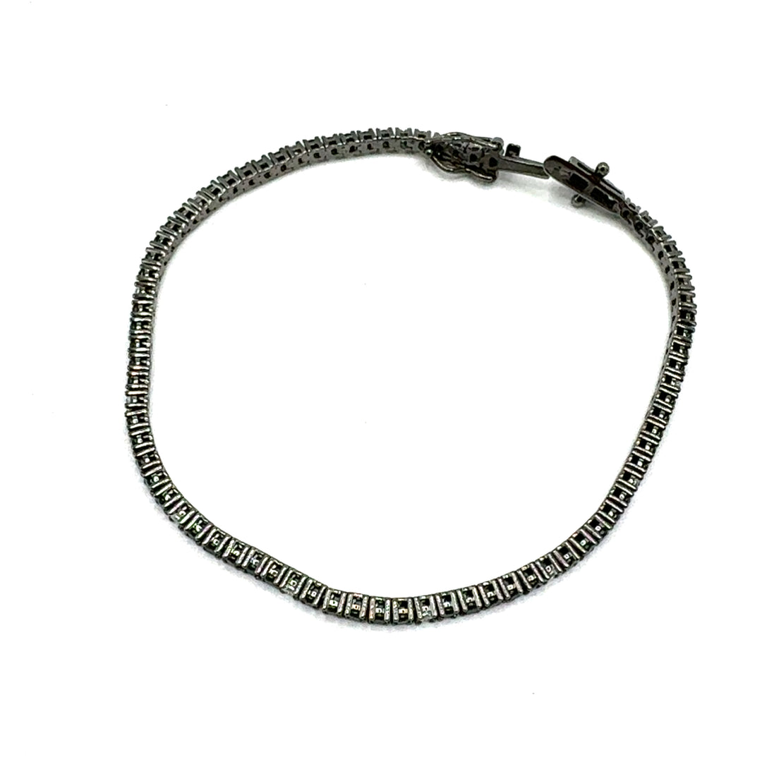 Bracciale Tennis Argento Brunito Zirconi Neri e Bianchi  2 mm