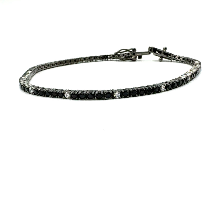 Bracciale Tennis Argento Brunito Zirconi Neri e Bianchi  2 mm