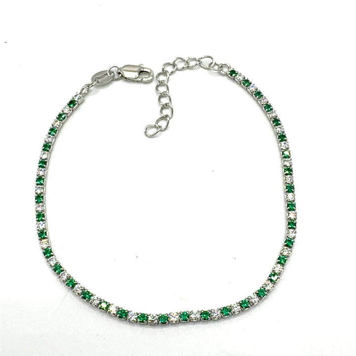 Bracciale Tennis Argento Zirconi Bianchi e Verdi  1 mm