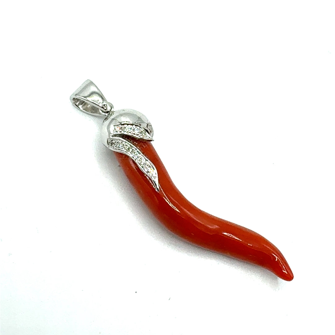 Ciondolo Corallo  Oro Bianco e Diamanti