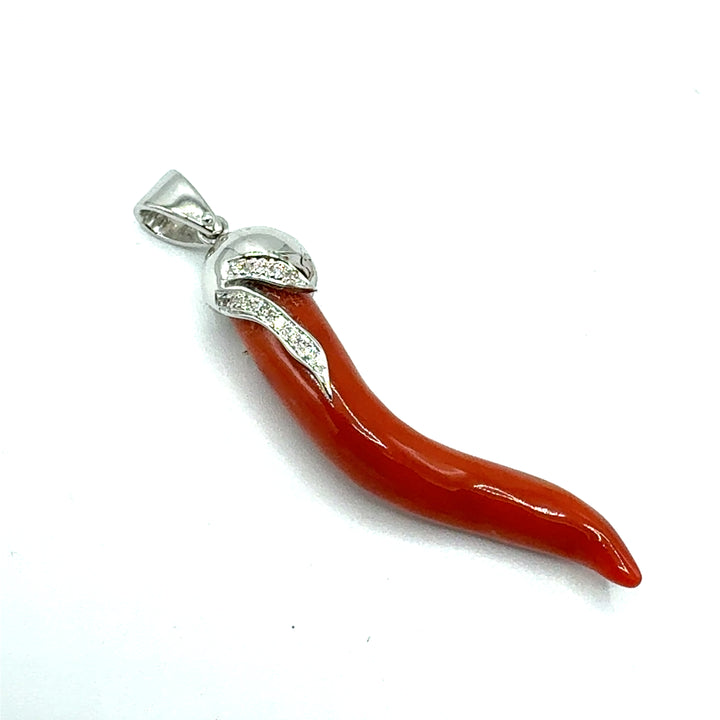 Ciondolo Corallo  Oro Bianco e Diamanti