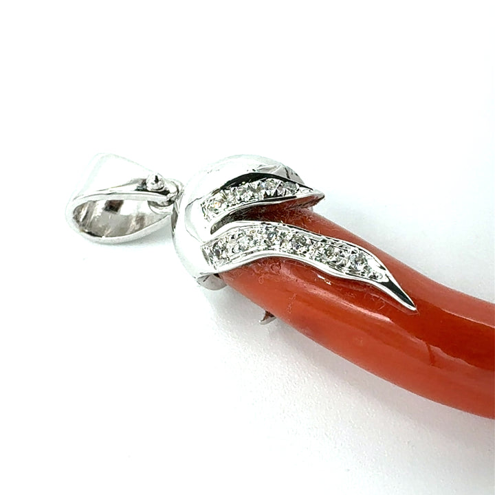 Ciondolo Corallo  Oro Bianco e Diamanti