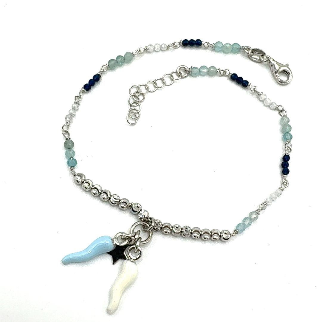 Cavigliera Con Perline Colorate E Serpente In Argento - Flores Gioielli Cavigliera Con Perline Colorate E Serpente In Argento - Flores Gioielli