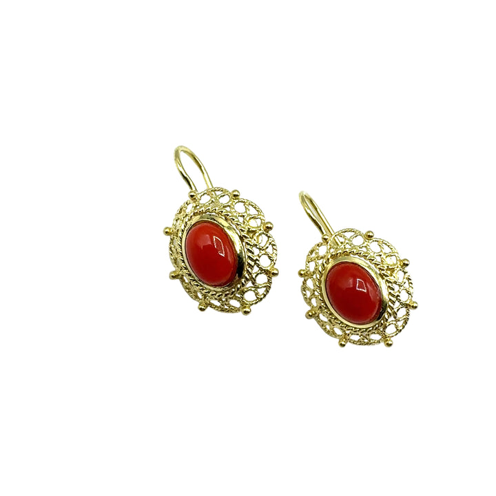 Orecchini Oro Giallo Corallo Filigrana