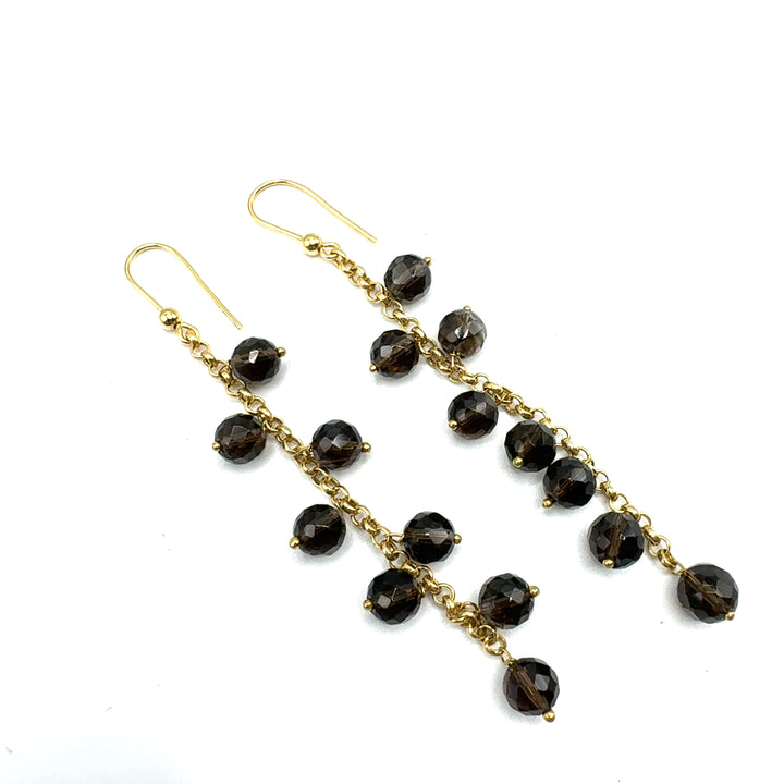 Orecchini Oro Giallo Quarzo Fumè