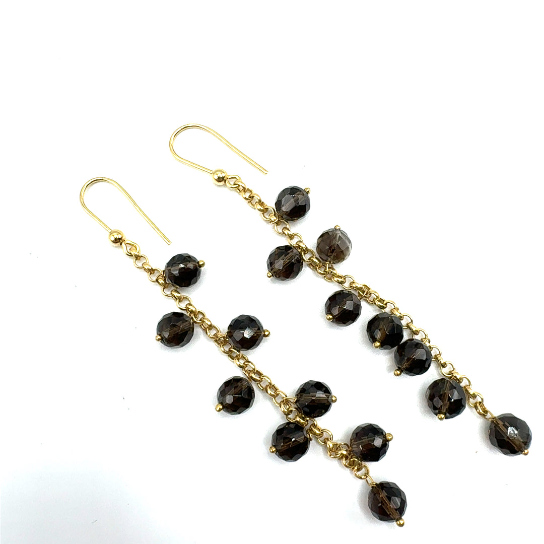 Orecchini Oro Giallo Quarzo Fumè