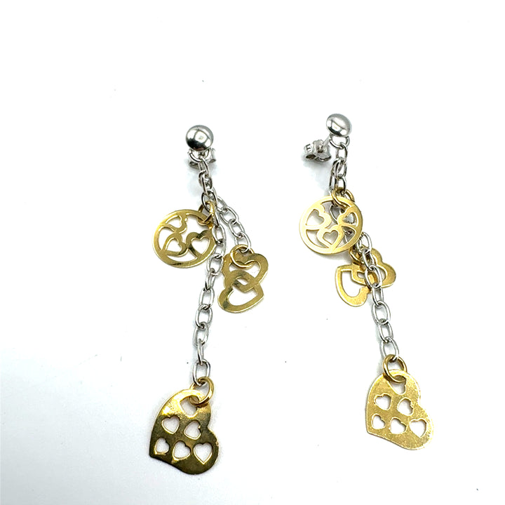 Orecchini Oro Giallo e Bianco Cuori