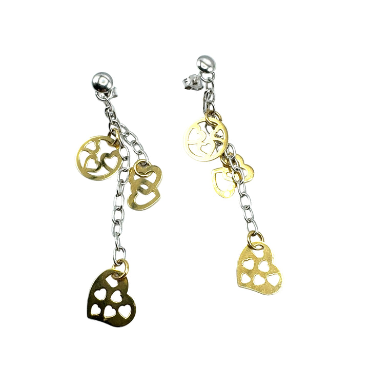 Orecchini Oro Giallo e Bianco Cuori