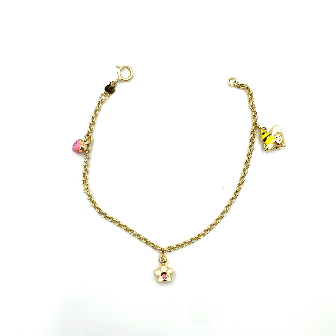 Yellow Gold Bracelet for Girls with Heart Tag