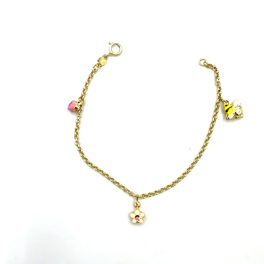 Yellow Gold Bracelet for Girls with Heart Tag