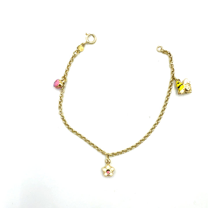 Yellow Gold Bracelet for Girls with Heart Tag