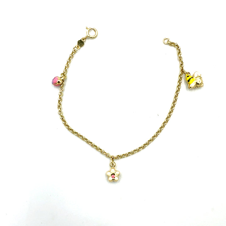 Yellow Gold Bracelet for Girls with Heart Tag