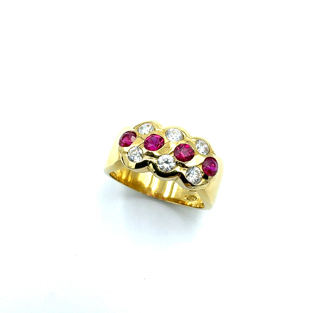 Anello Fascia  Oro Giallo  Zirconi  Bianchi  e Rossi