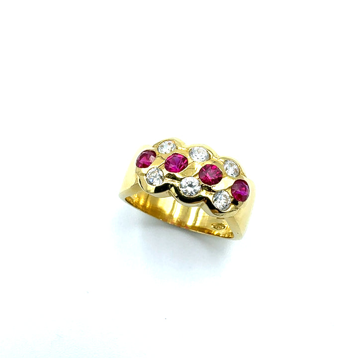 Anello Fascia  Oro Giallo  Zirconi  Bianchi  e Rossi