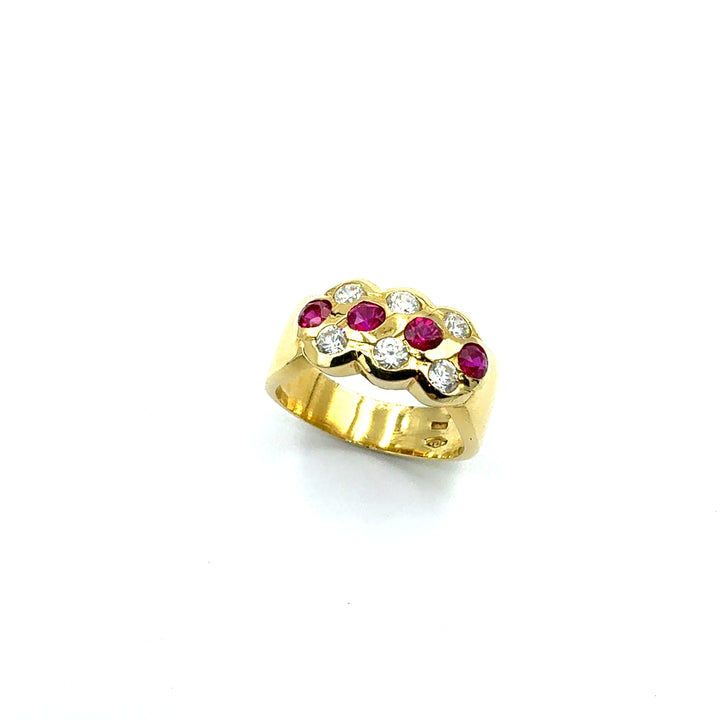 Anello Fascia  Oro Giallo  Zirconi  Bianchi  e Rossi